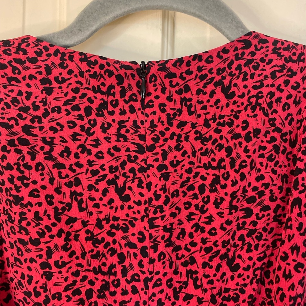 Nanette Lepore Womens Size 0 Pink Black Leopard Print Silk Leather Trim Dress - Picture 5 of 8